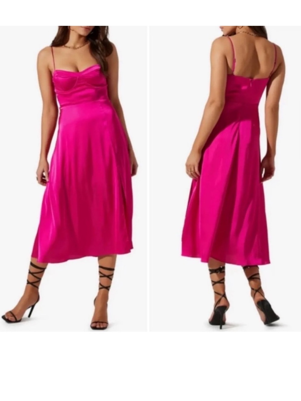 ASTR the Label Bustier Satin Fuchsia Midi Dress Size XS